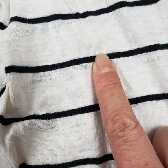 LOFT Lightweight Knit Burnout White Black Striped Lace Tee Women's Size Medium - Picture 7 of 12